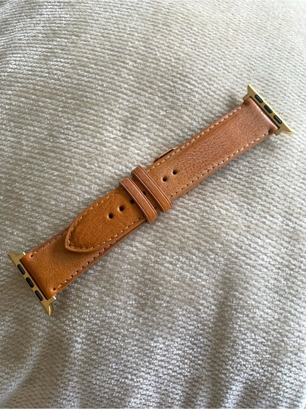 22mm Honey Brown Genuine Leather Smartwatch Band Made in USA Brass Hardware